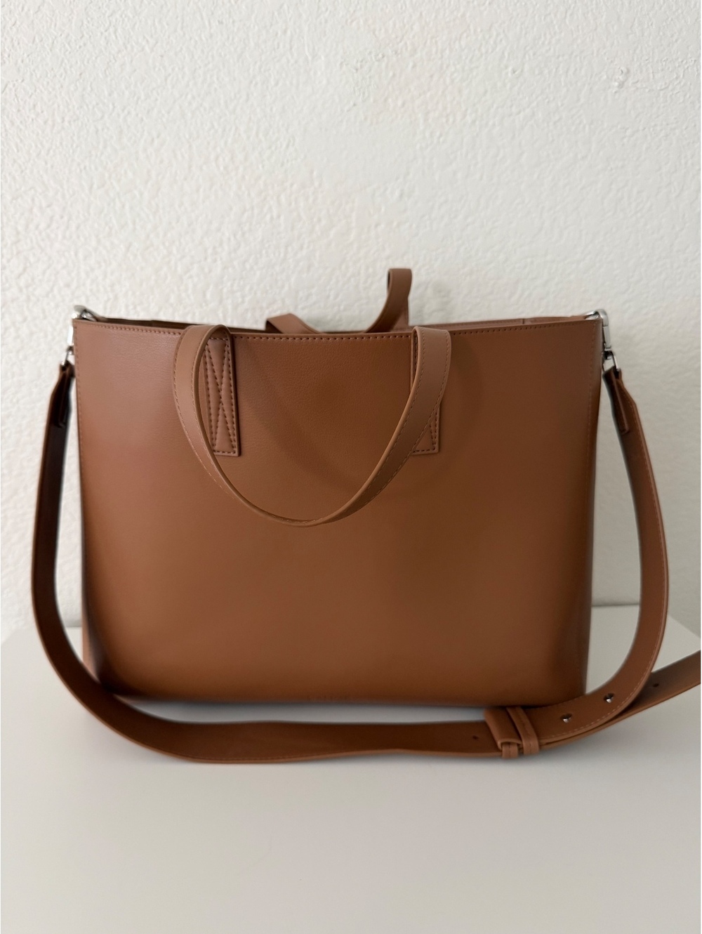 Calpak Brown haven Leather Tote work laptop Bag with Adjustable Shoulder Strap